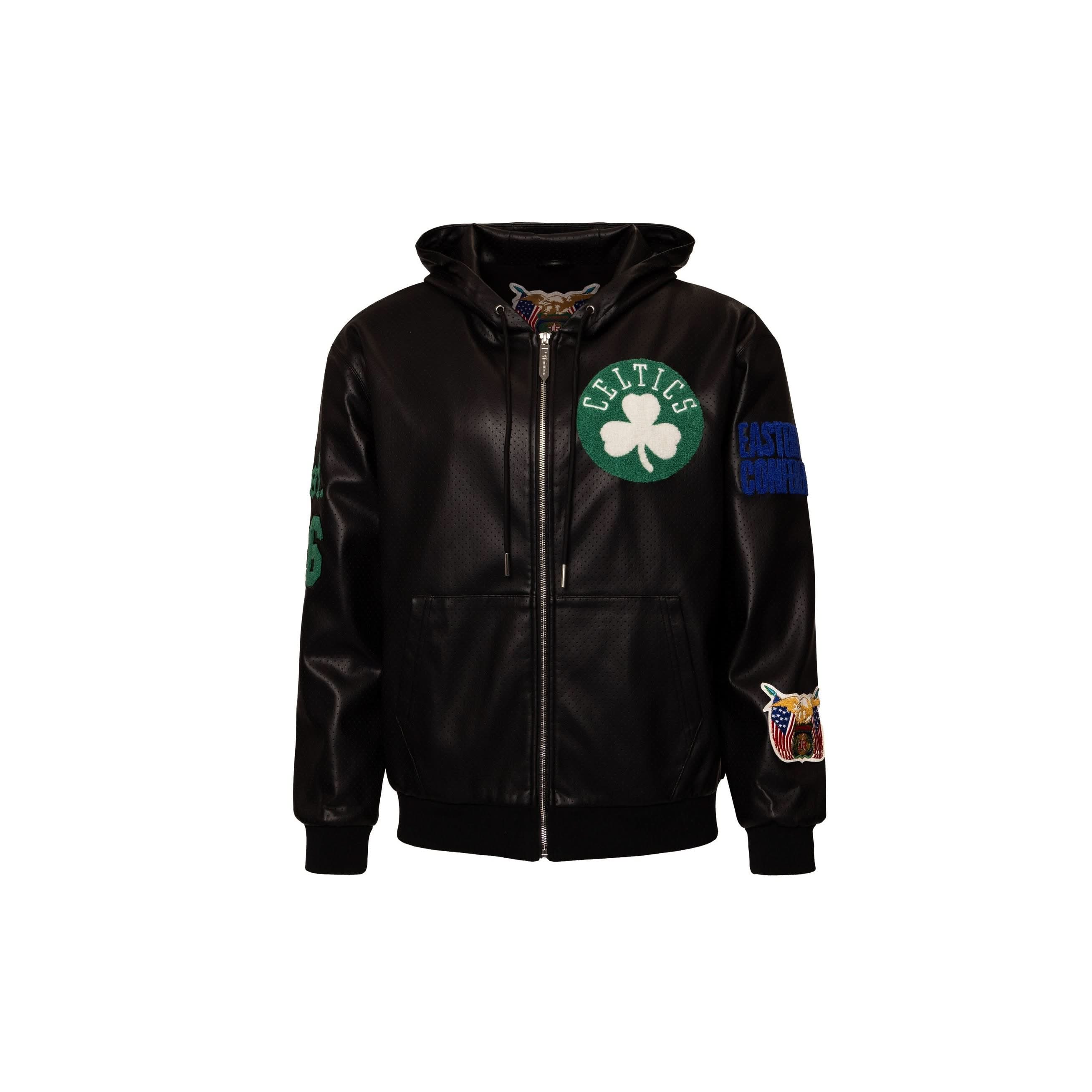 Boston Celtics 1946 Lightweight Vegan Zip-Up Hooded Jacket Black - Image 3