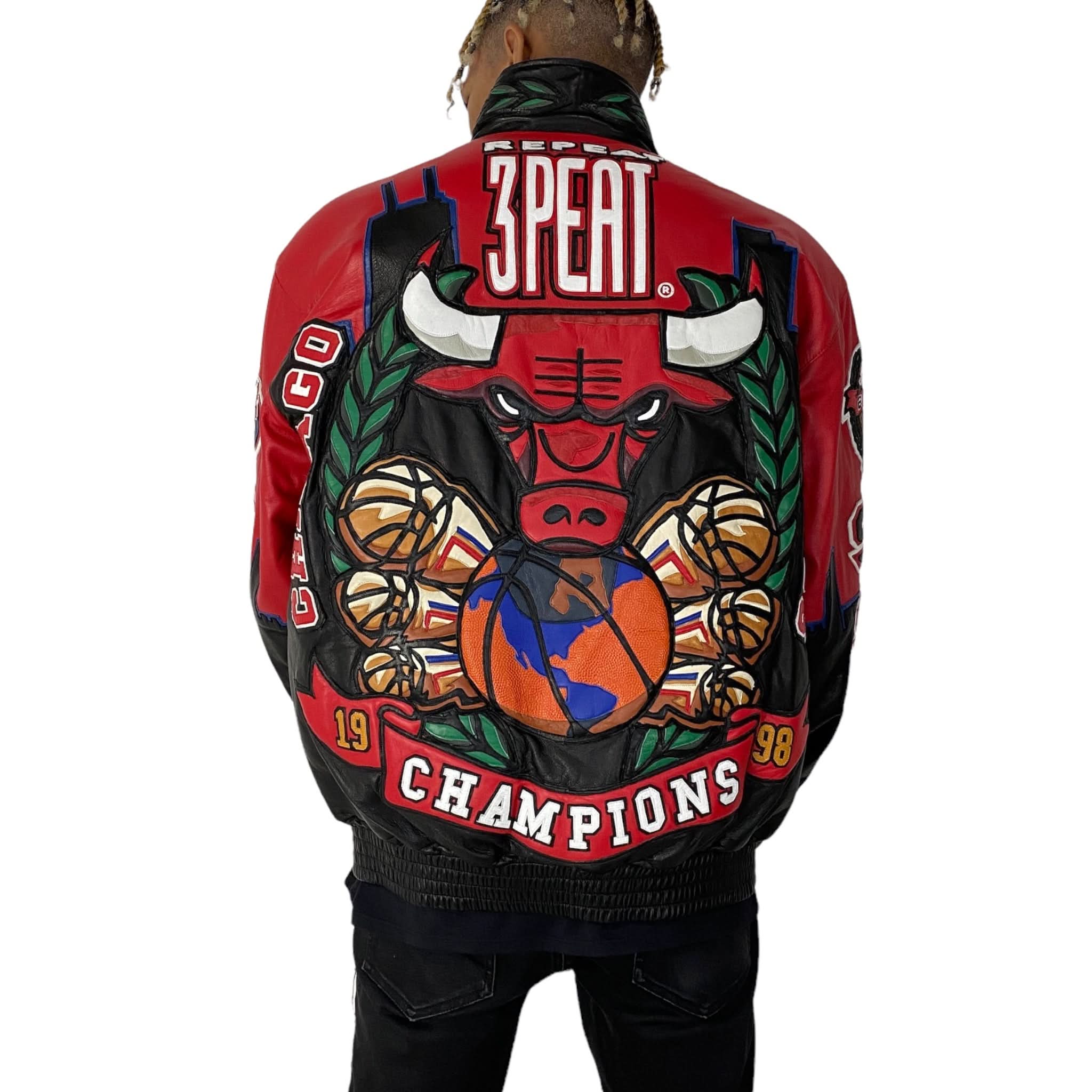 Chicago Bulls 3-Peat Championship Genuine Leather Jacket - Image 3