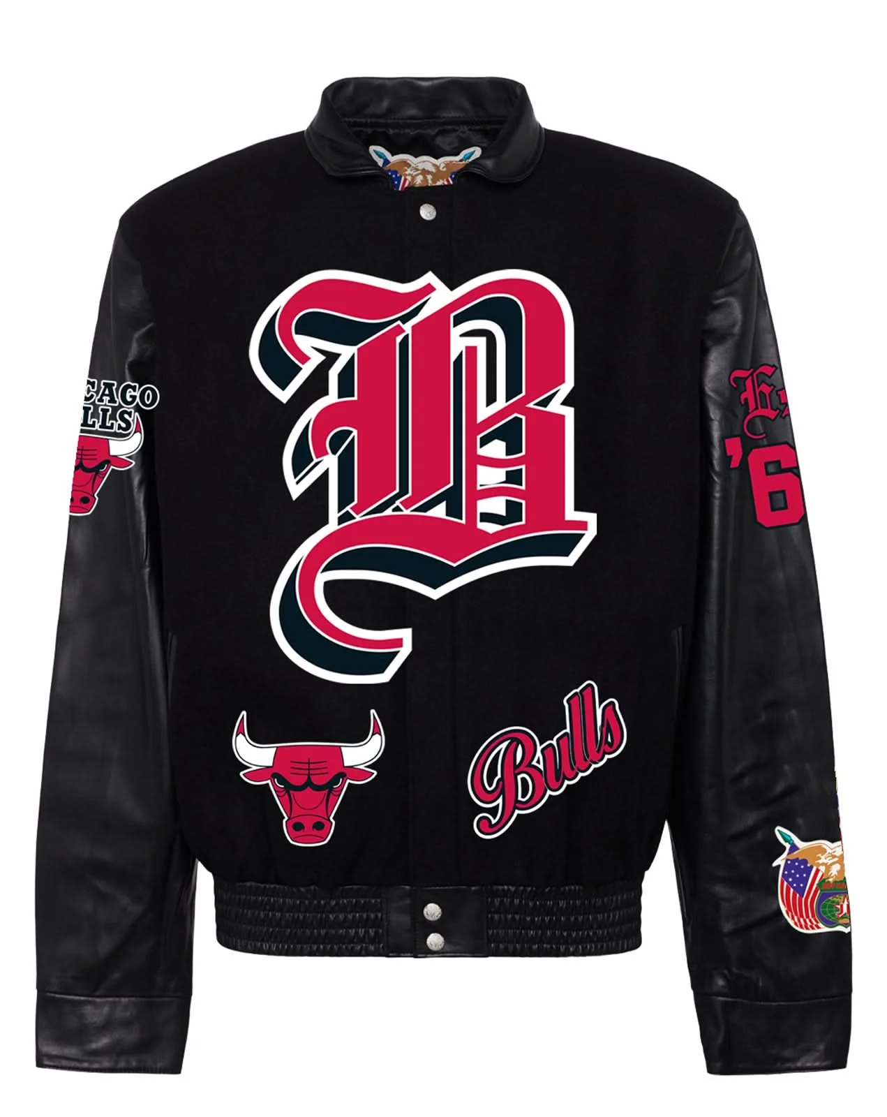 Chicago Bulls Wool & Leather Old English Varsity Jacket Black