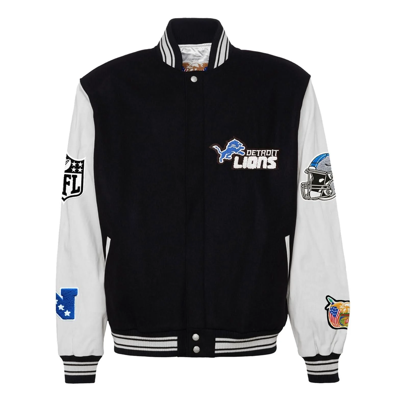 Detroit Lions Wool & Leather Varsity Jacket Black/White