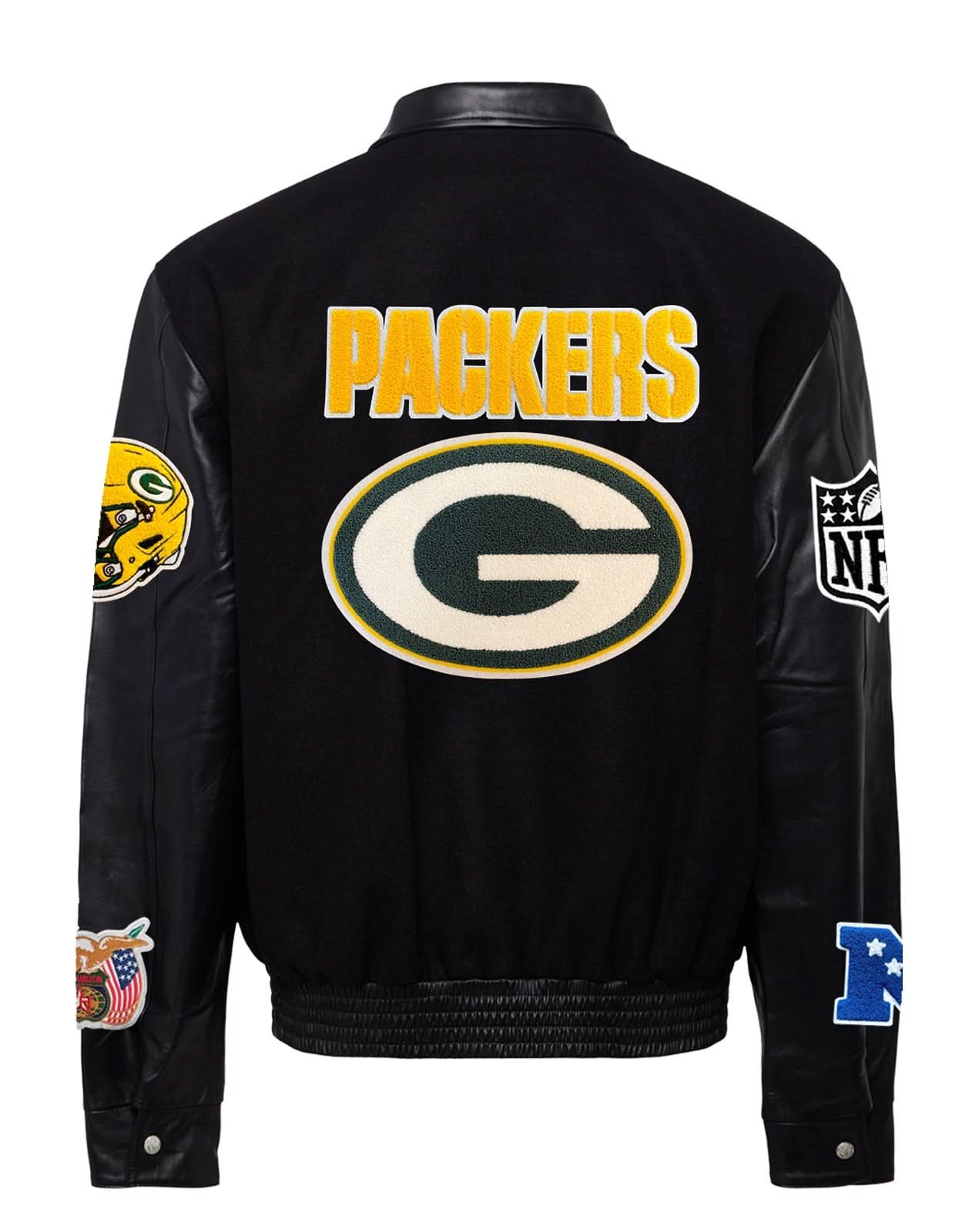 Green Bay Packers Wool & Leather Varsity Jacket Black/Black