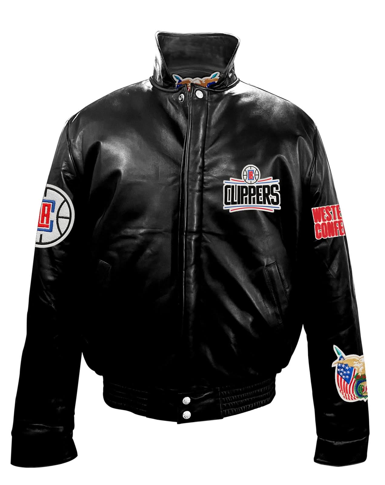 Los Angeles Clippers Full Leather Puffer Jacket Black - Image 2