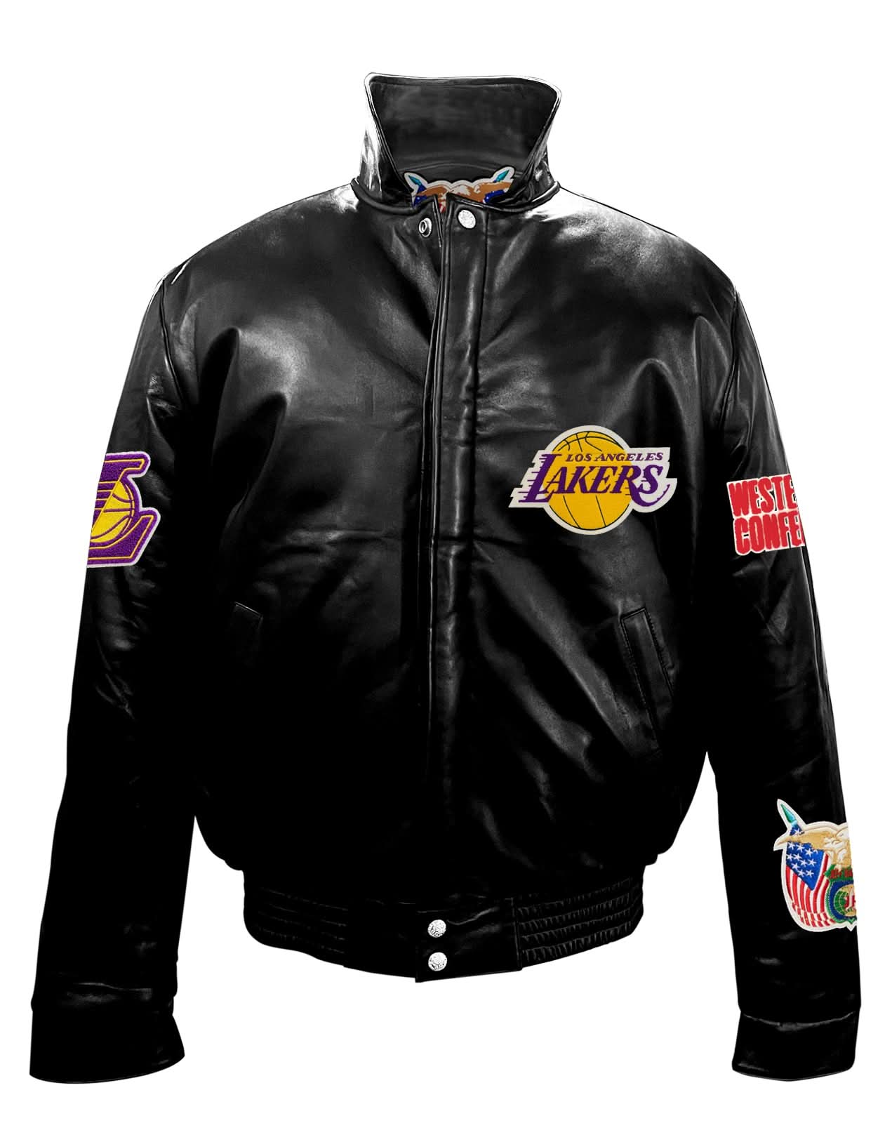Los Angeles Lakers Full Leather Puffer Jacket Black - Image 2