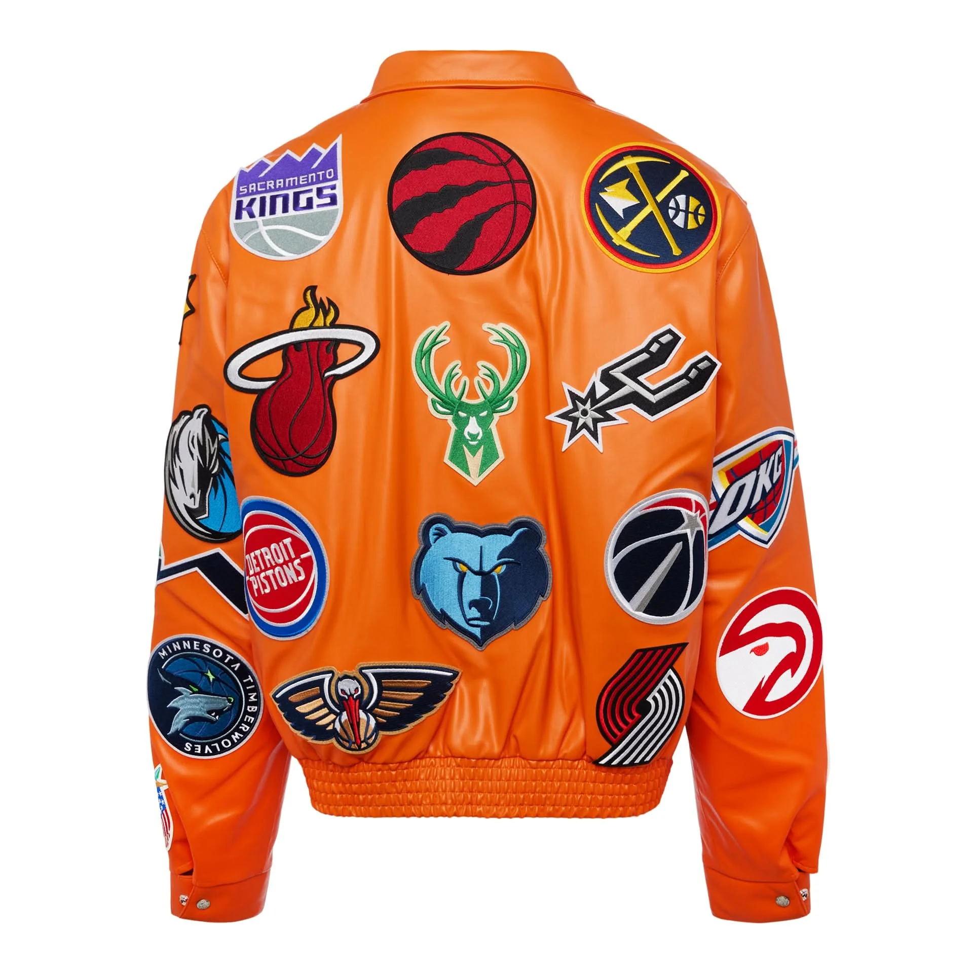 NBA Collage Vegan Leather Jacket Orange - Image 3