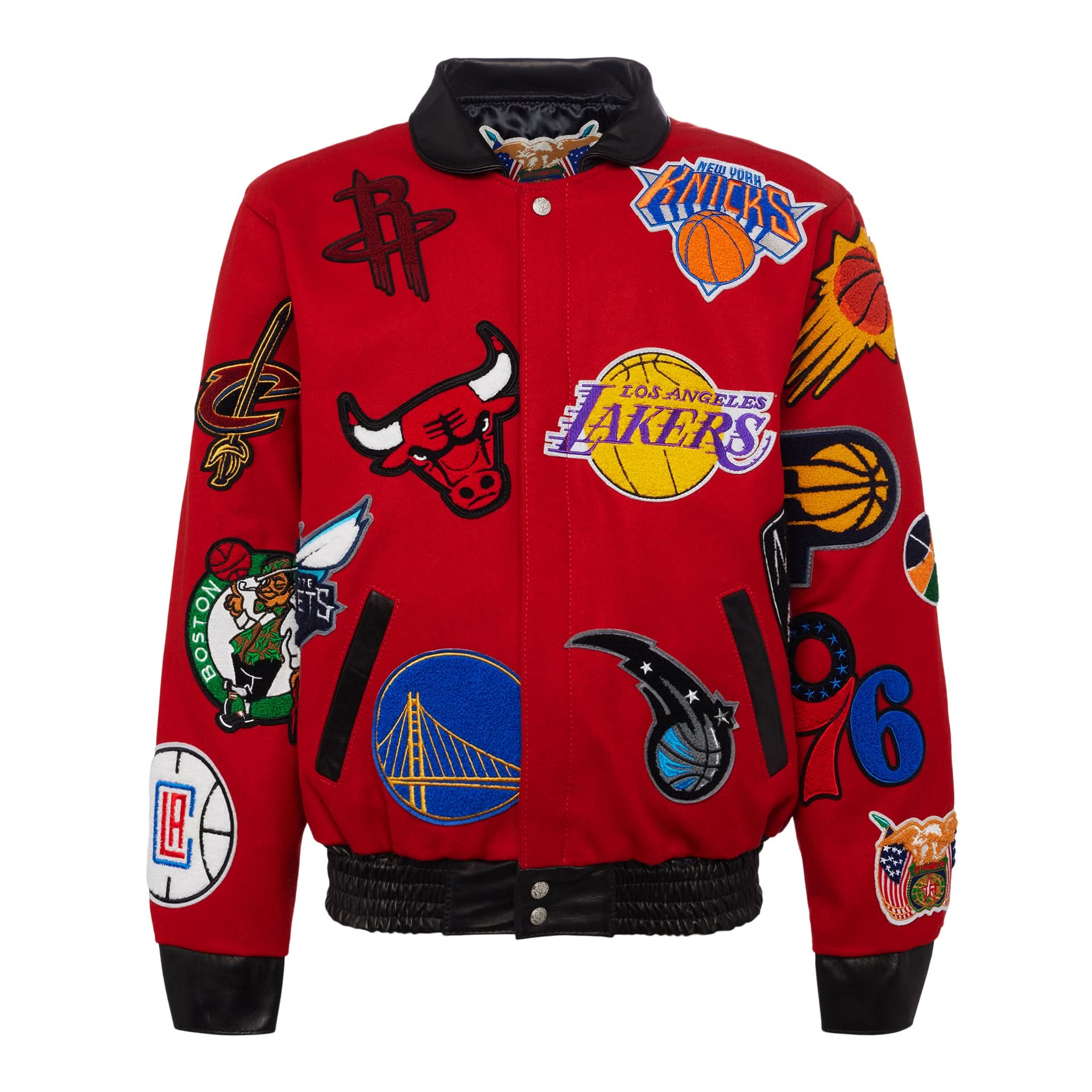 NBA Collage Wool & Leather Jacket Red