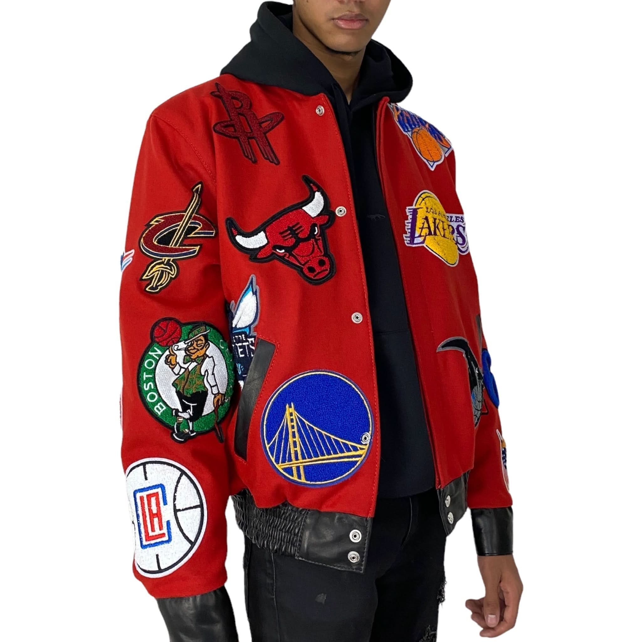 NBA Collage Wool & Leather Jacket Red - Image 2