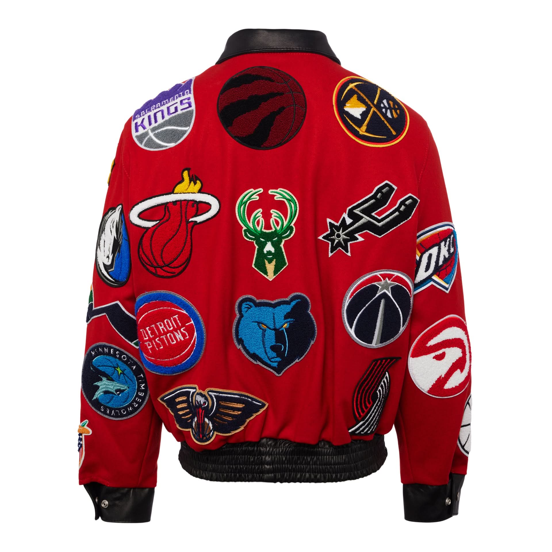 NBA Collage Wool & Leather Jacket Red - Image 3