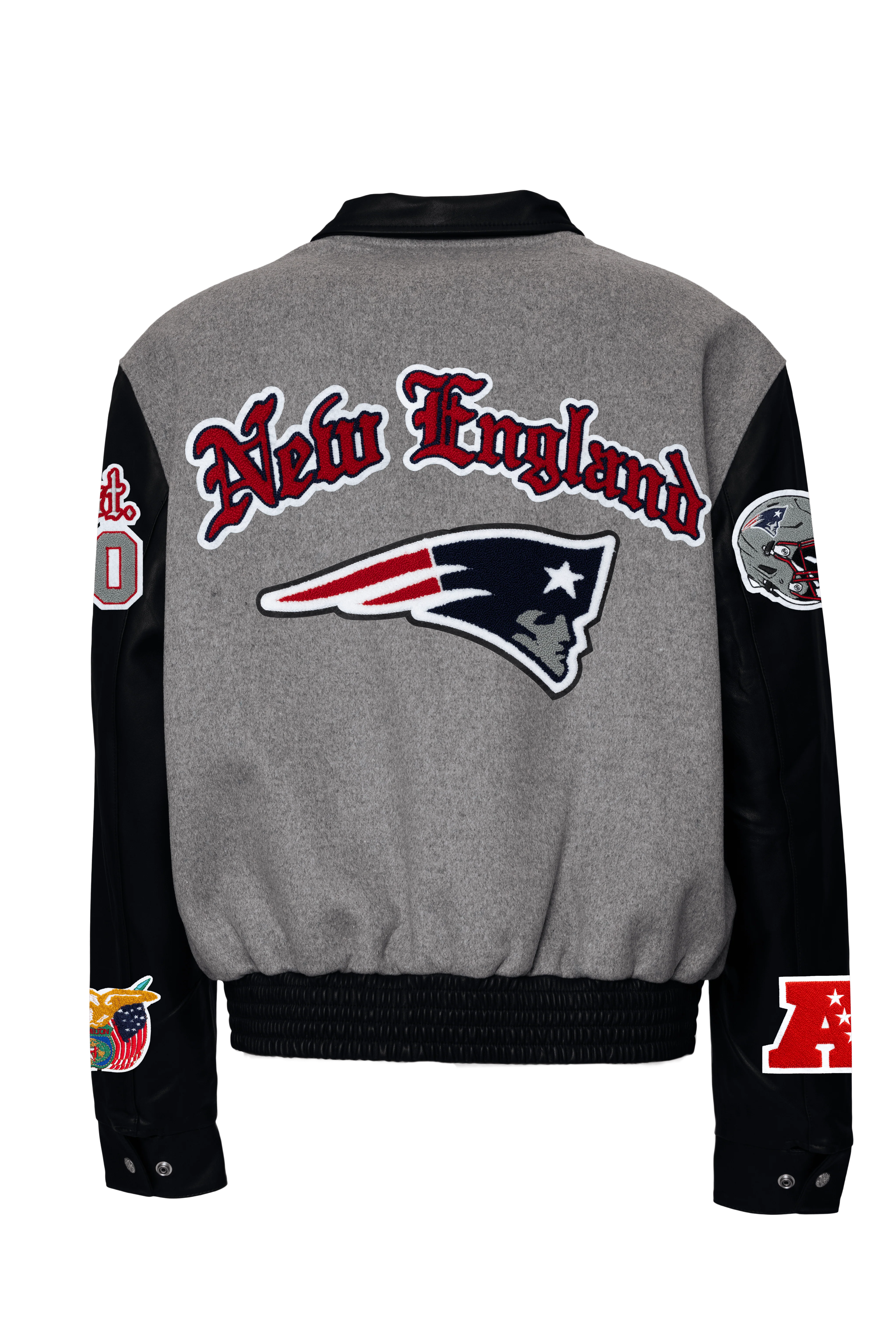 New England Patriots Wool & Leather Old English Varsity Jacket Gray/Black
