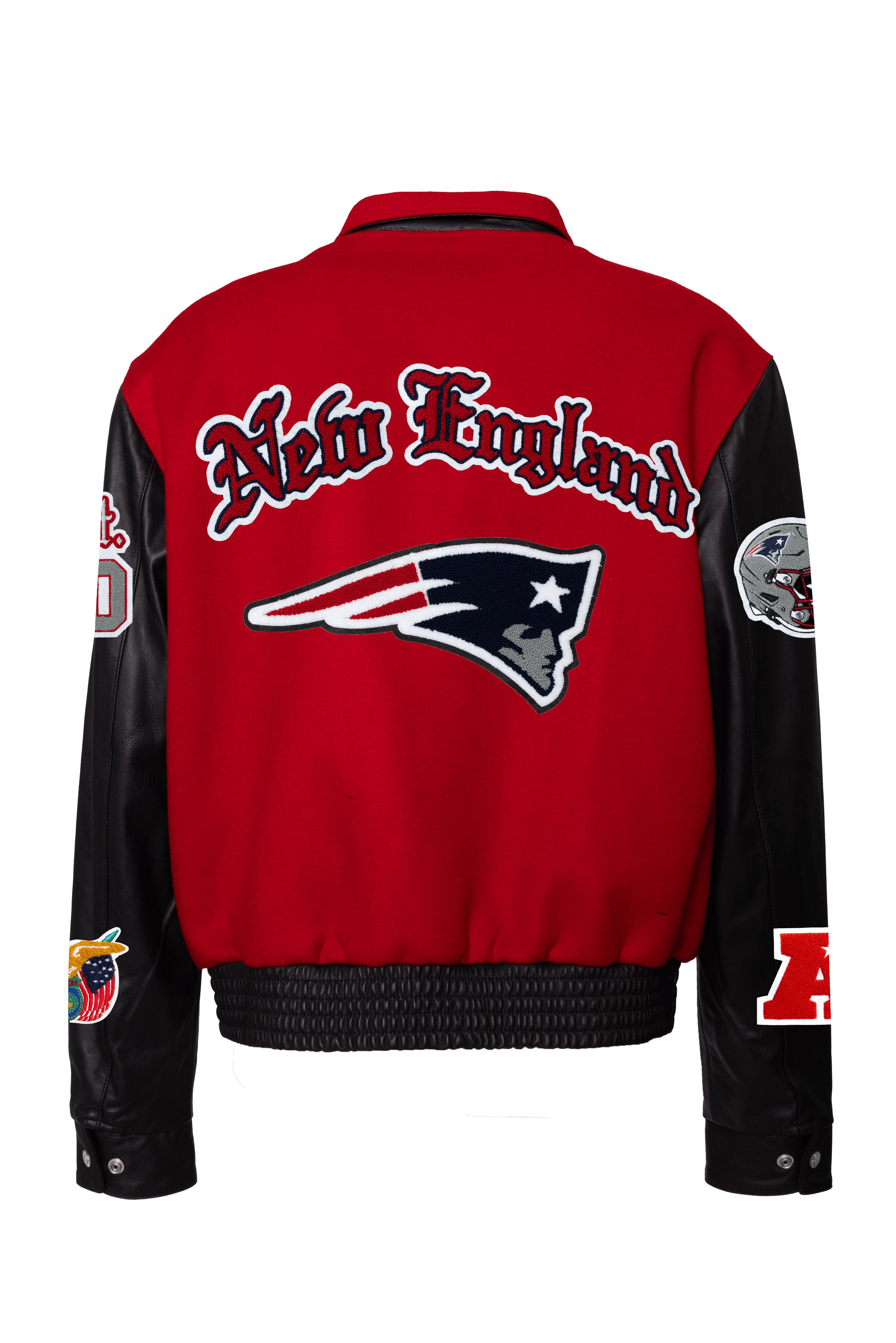 New England Patriots Wool & Leather Old English Varsity Jacket Light Red/Black