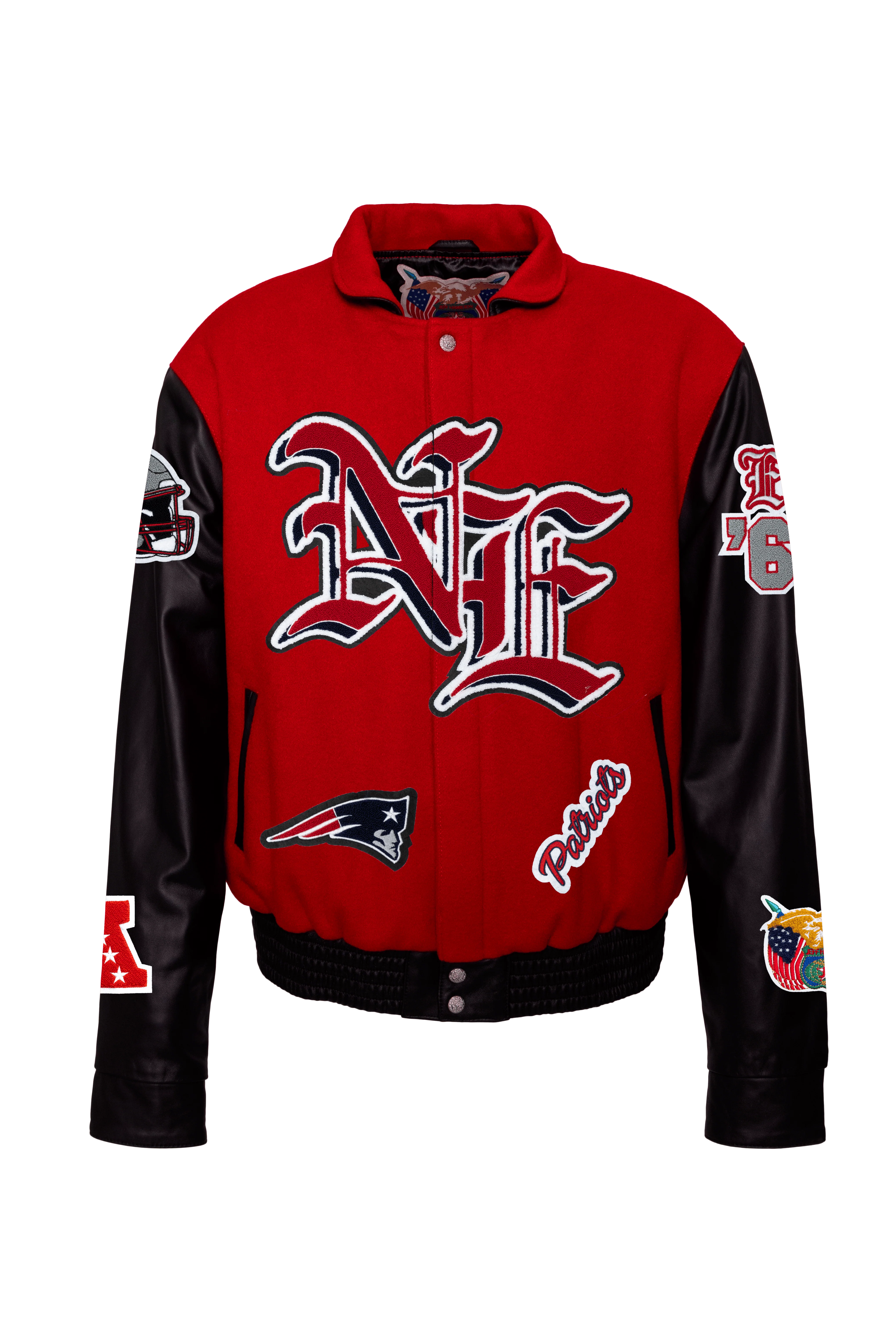 New England Patriots Wool & Leather Old English Varsity Jacket Light Red/Black - Image 2