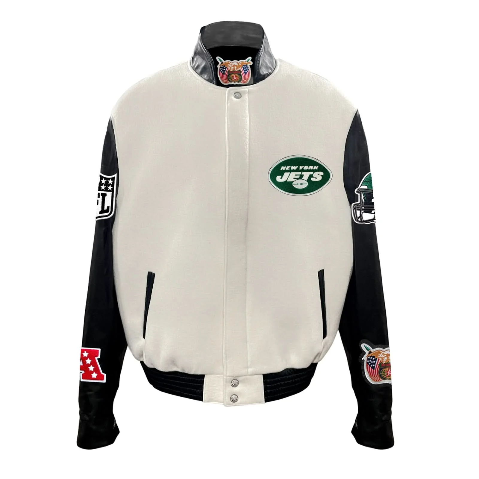New York Jets Wool & Leather Jacket Off White/Black - Image 2