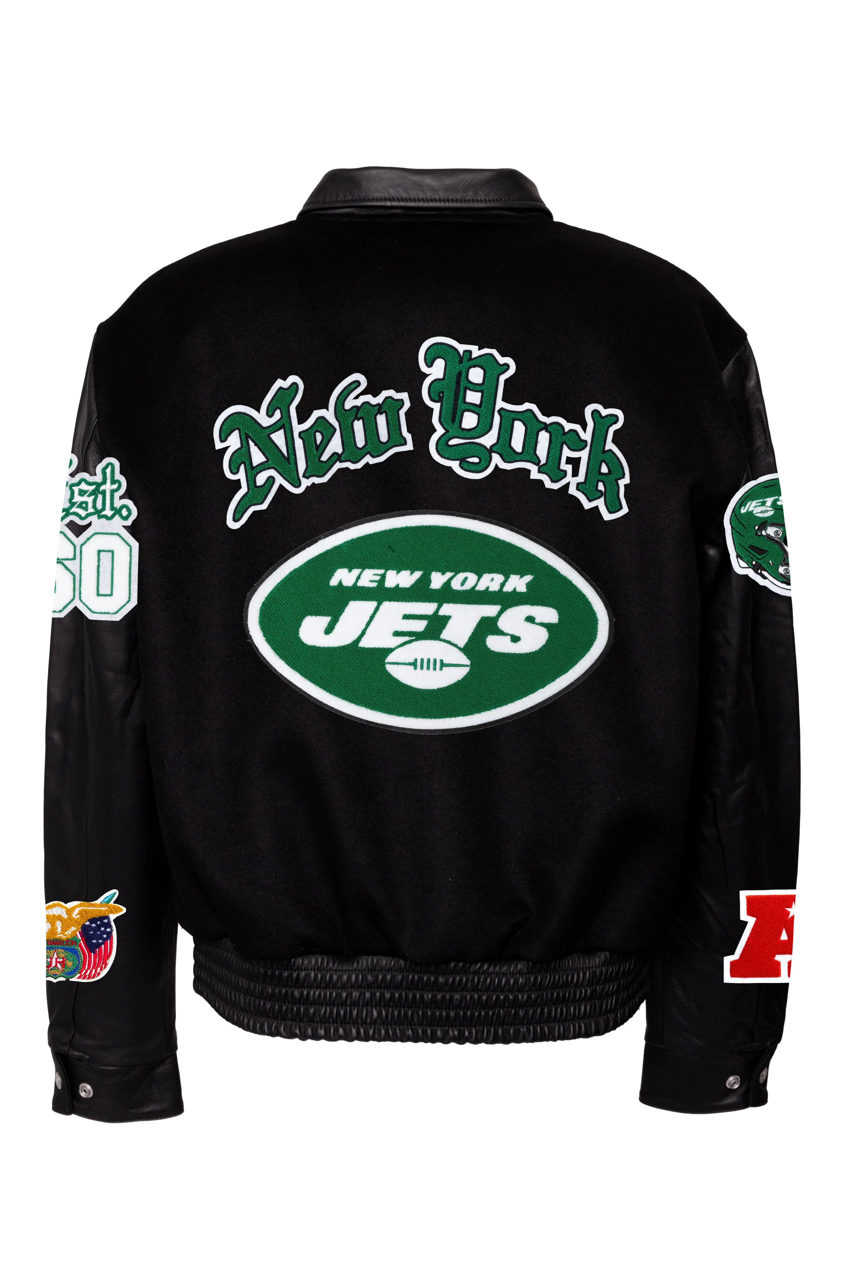 New York Jets Wool & Leather Old English Varsity Jacket