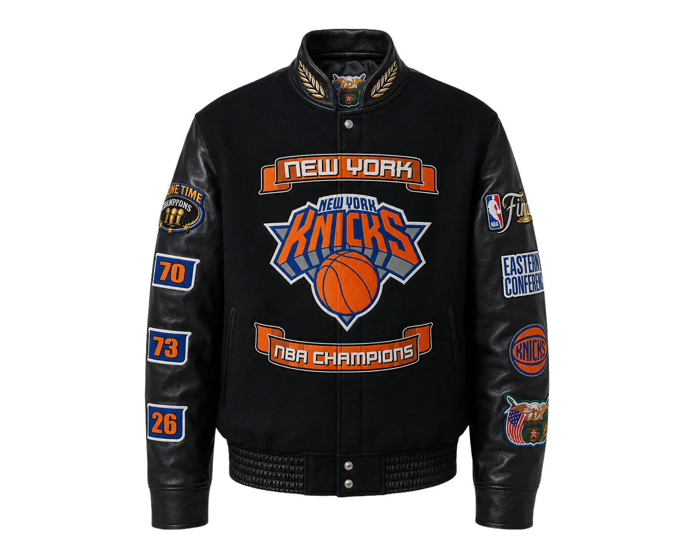 New York Knicks 2026 NBA Champions Wool & Leather Jacket Black