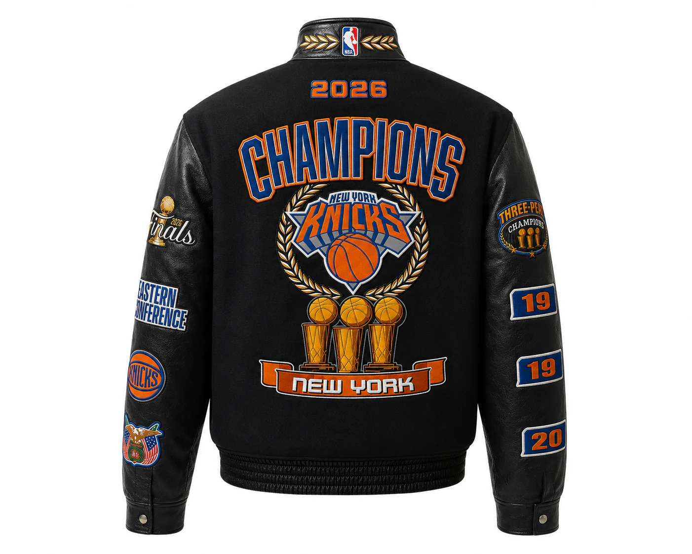 New York Knicks 2026 NBA Champions Wool & Leather Jacket Black - Image 2