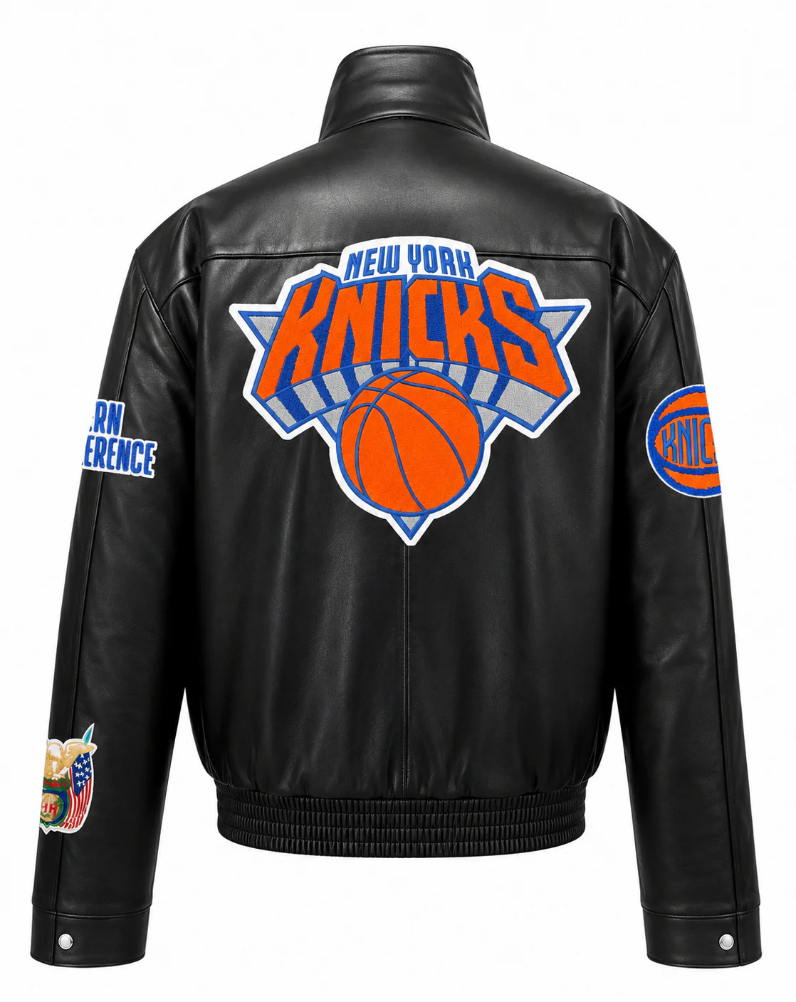 New York Knicks Full Leather Puffer Jacket Black