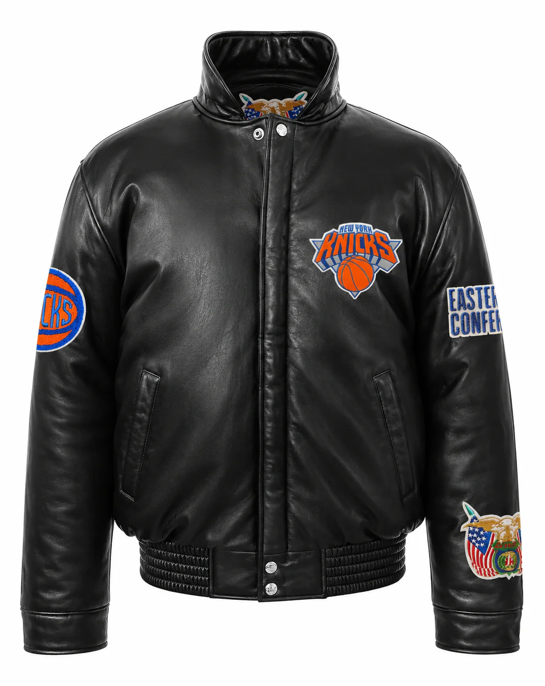 New York Knicks Full Leather Puffer Jacket Black - Image 2