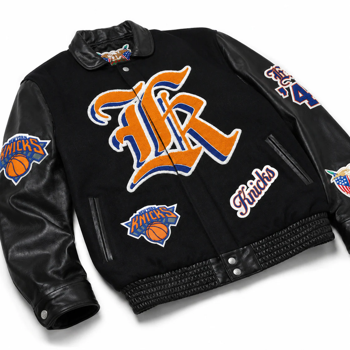New York Knicks Old English Wool & Leather Jacket Black - Image 3
