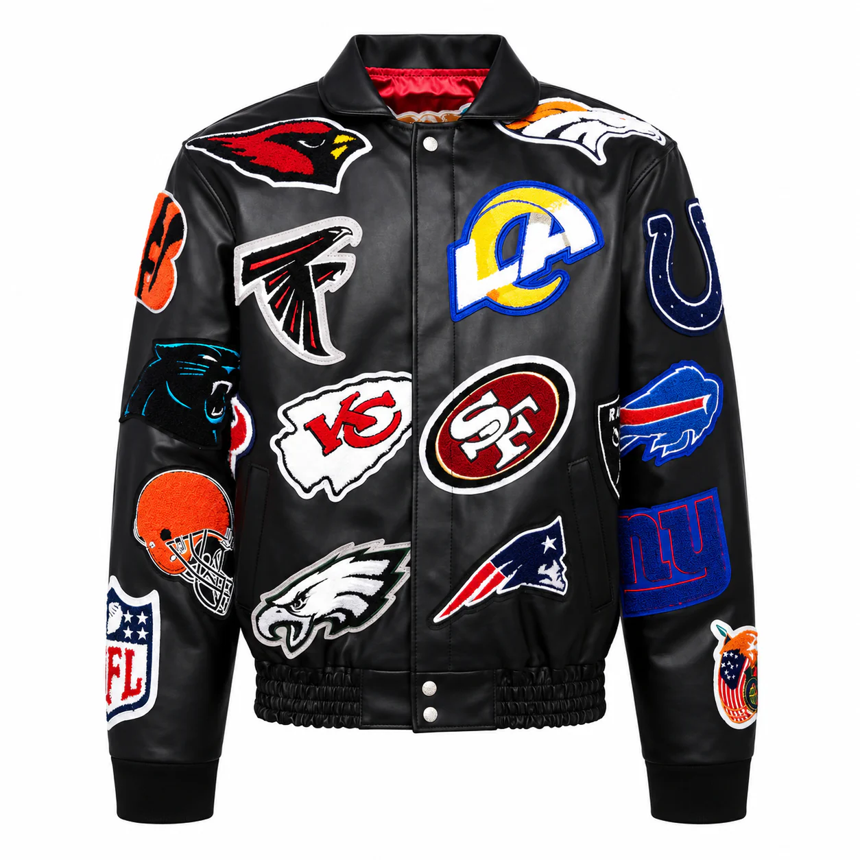 NFL Collage Vegan Leather Jacket Black