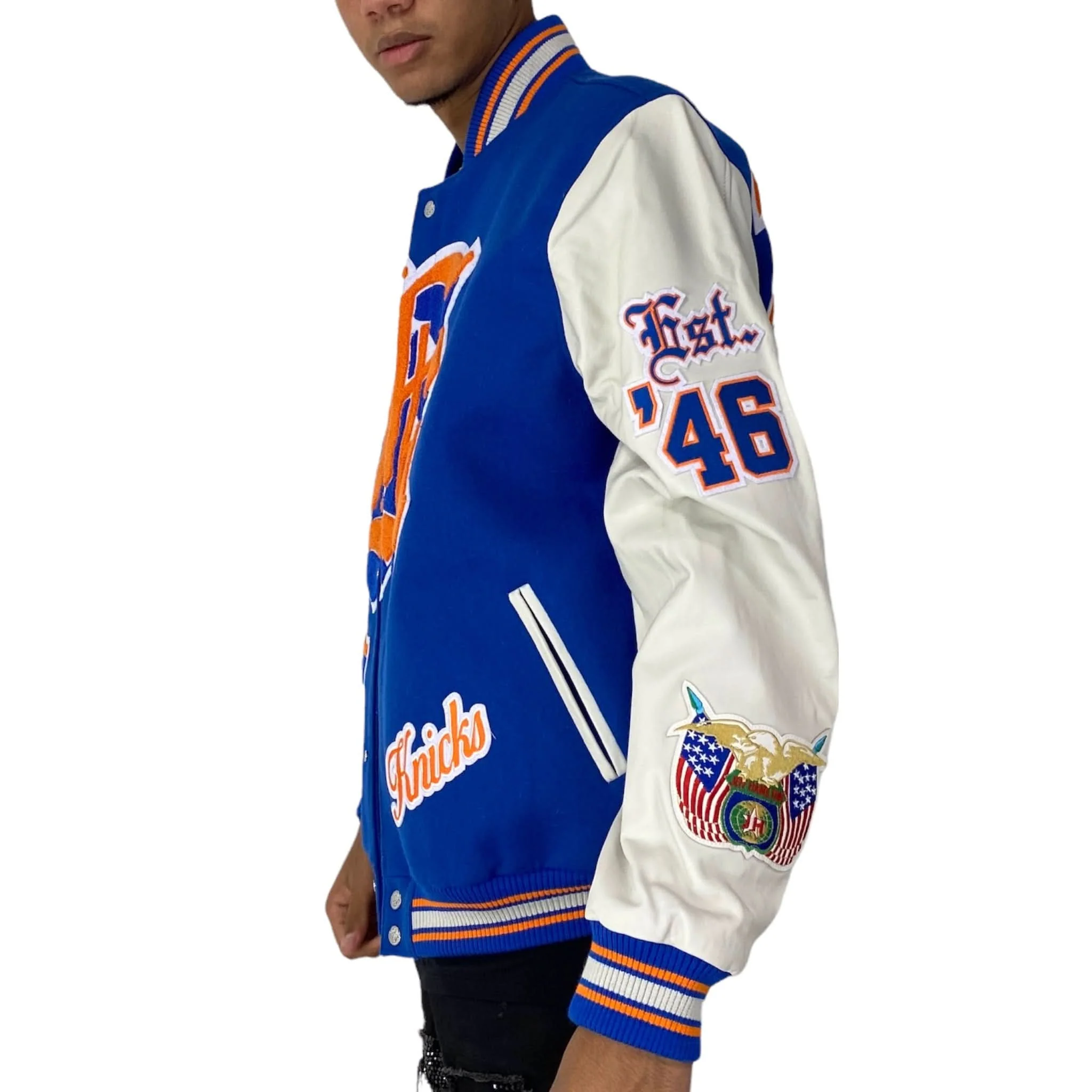 New York Knicks Wool & Leather Varsity Jacket - Image 6