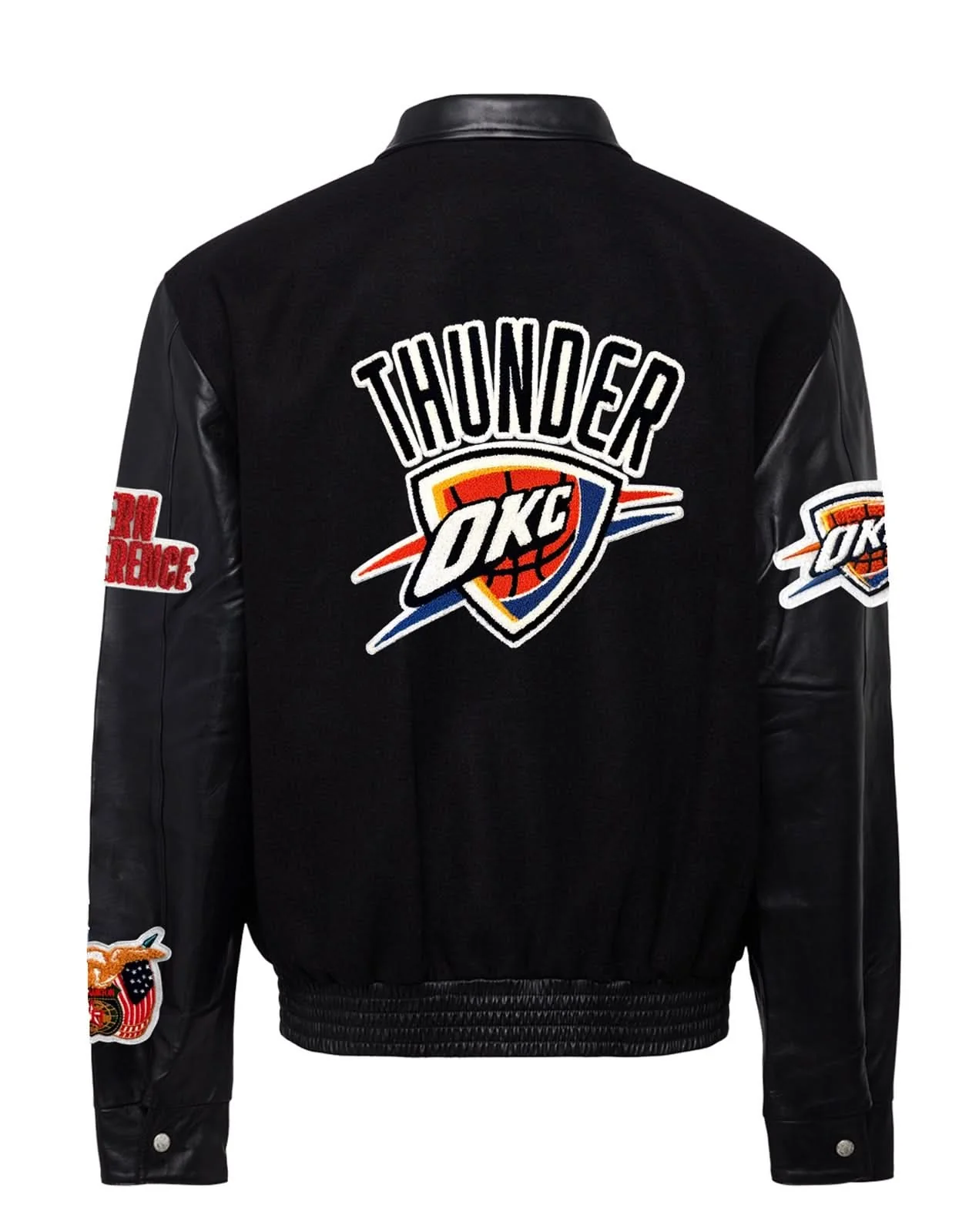 Oklahoma City Thunder Wool & Leather Varsity Jacket Black/Black - Image 2