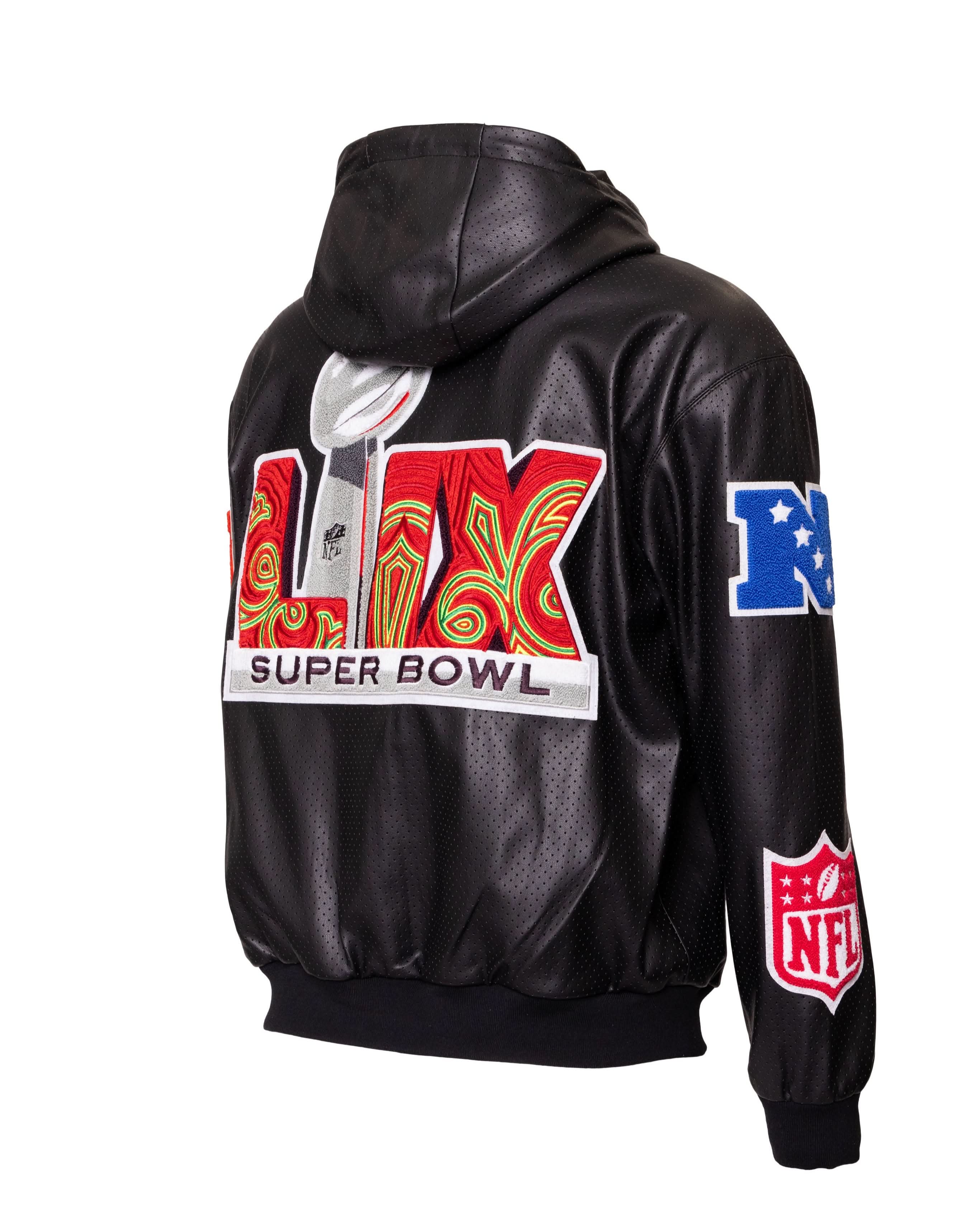 Super Bowl 2025 Vegan Leather Zip-Up Hooded Jacket - Image 2