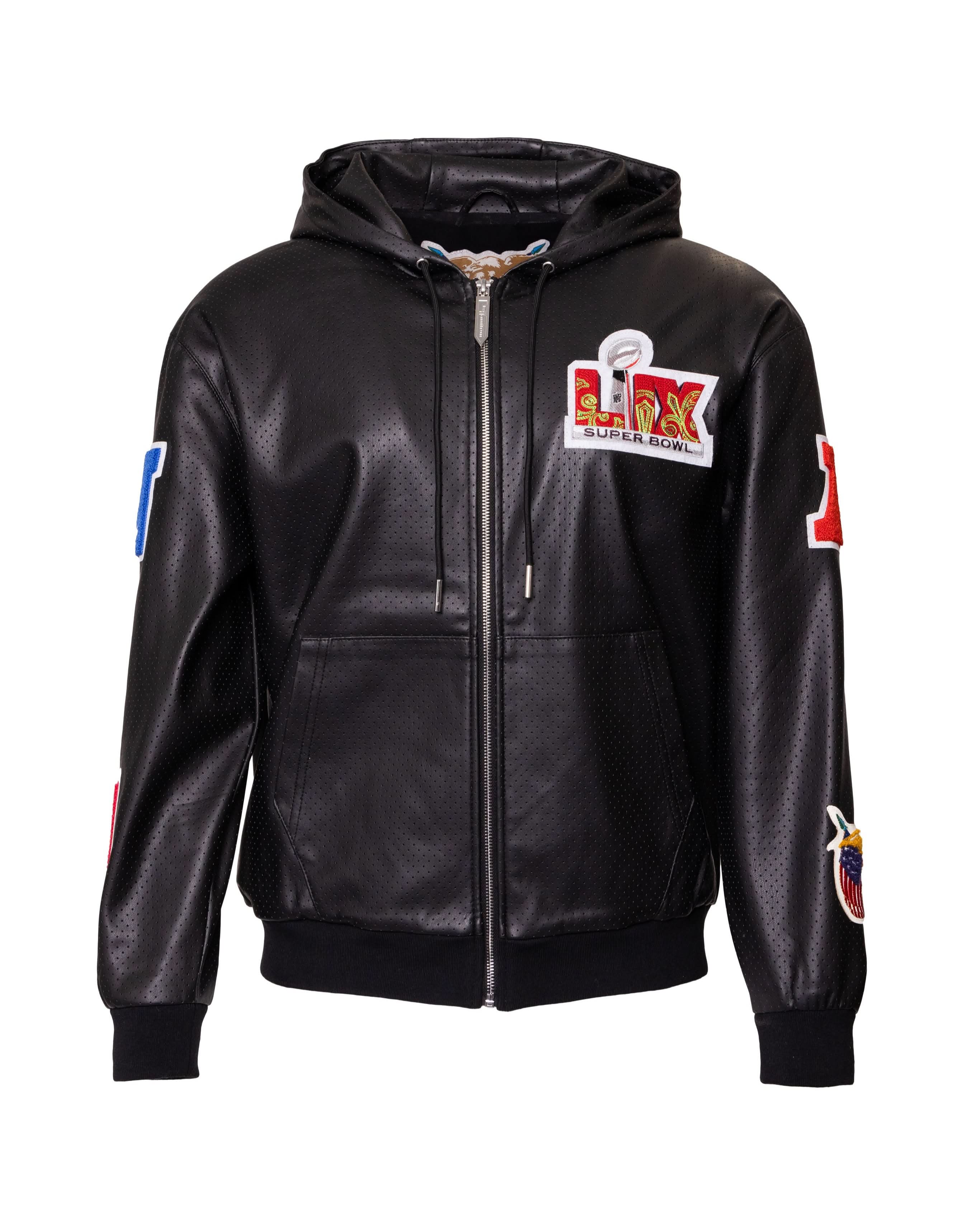 Super Bowl 2025 Vegan Leather Zip-Up Hooded Jacket - Image 4