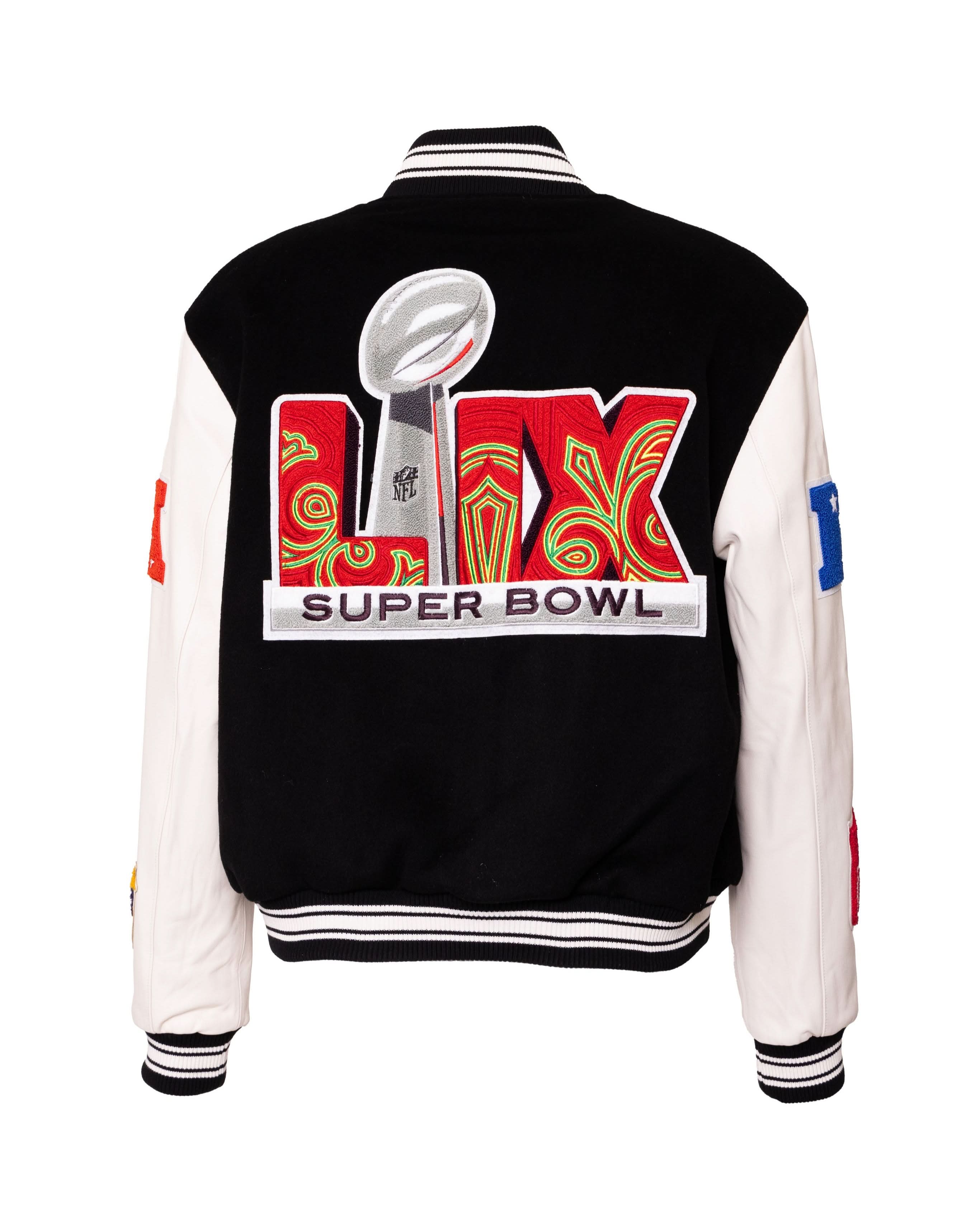 Super Bowl 2025 Wool & Leather Varsity Jacket Black/White