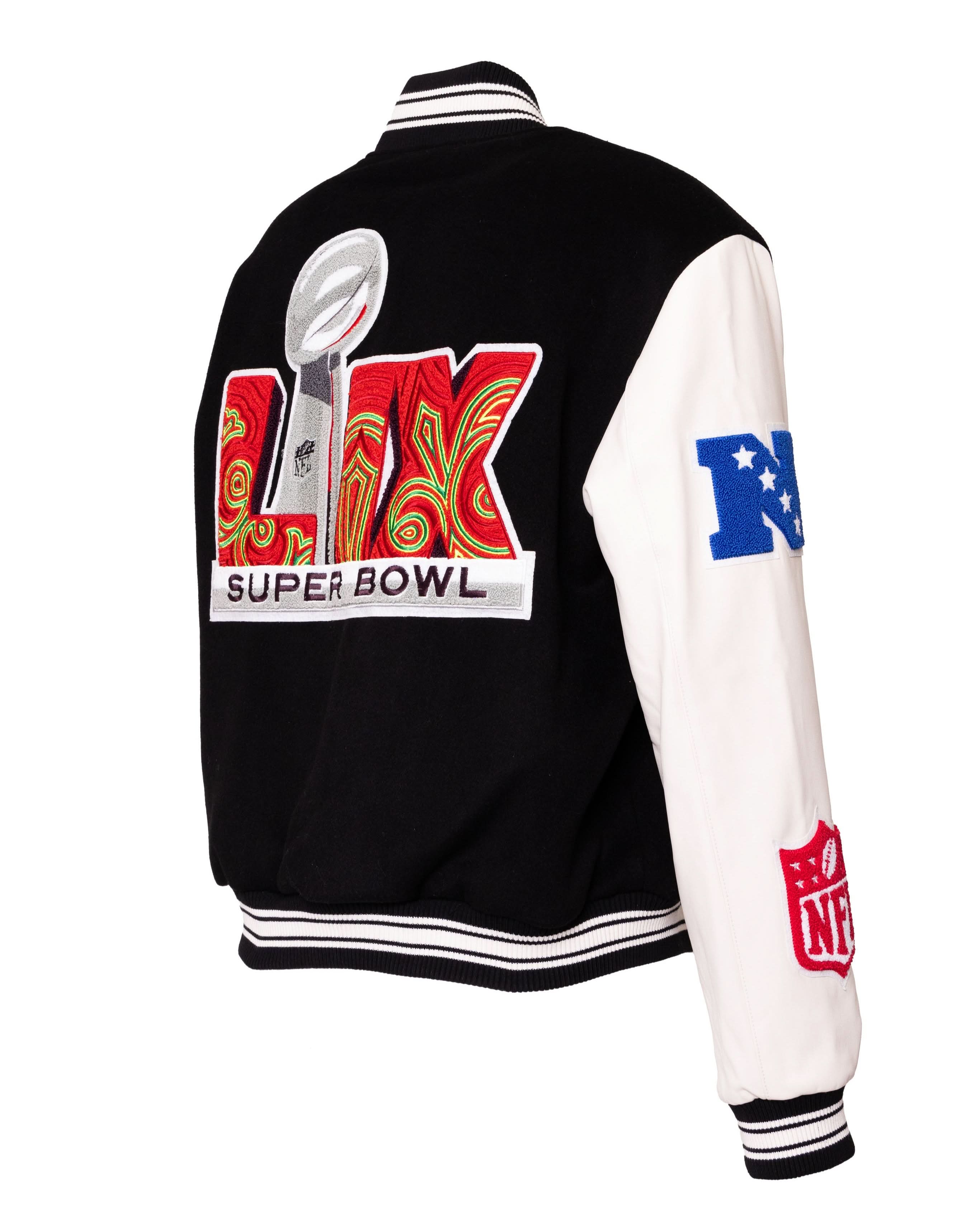 Super Bowl 2025 Wool & Leather Varsity Jacket Black/White - Image 2