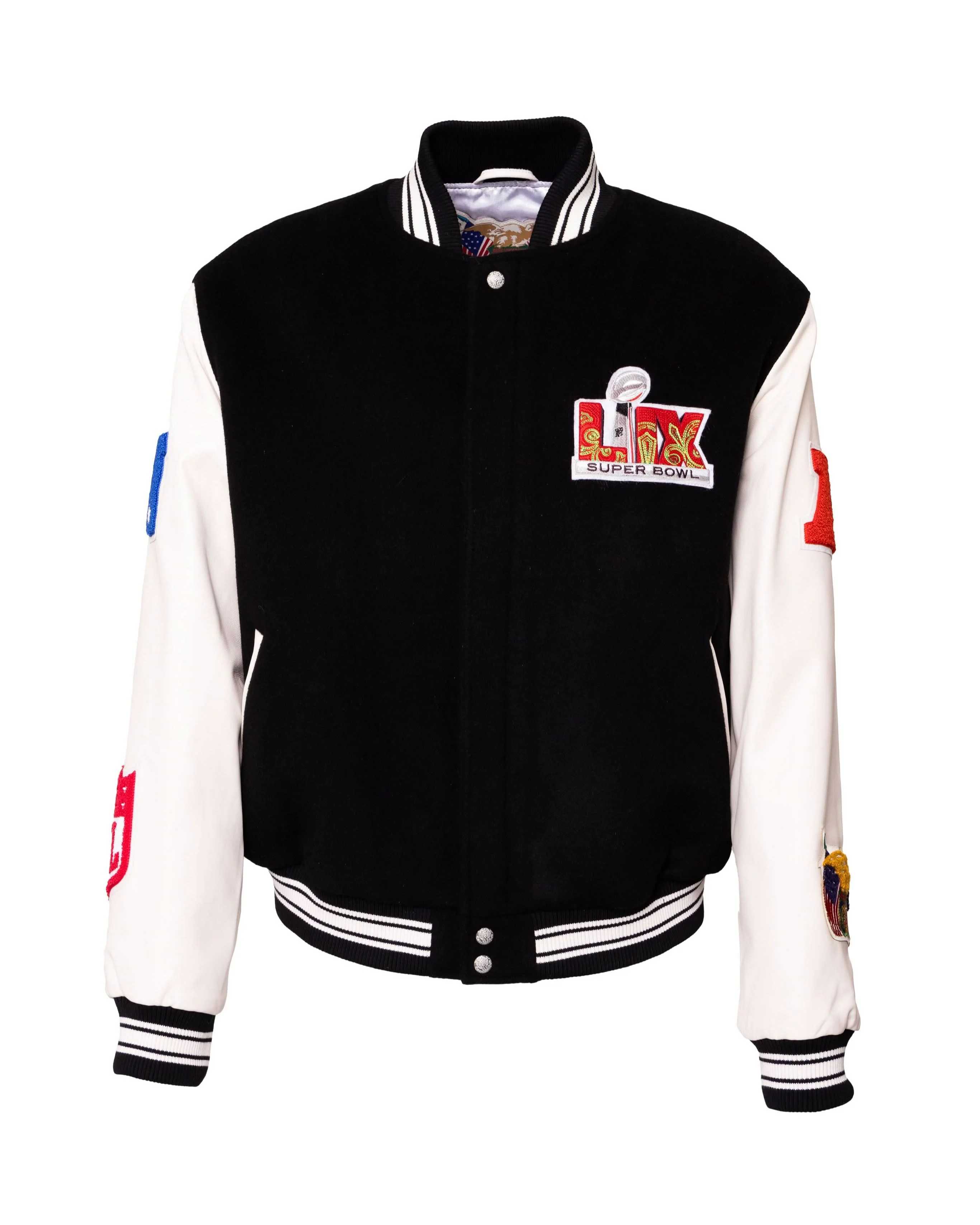 Super Bowl 2025 Wool & Leather Varsity Jacket Black/White - Image 4